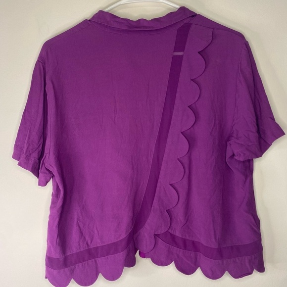 Armani Exchange Purple Short Sleeve Button Down Shirt With Scalloped Edges Large - Picture 7 of 12